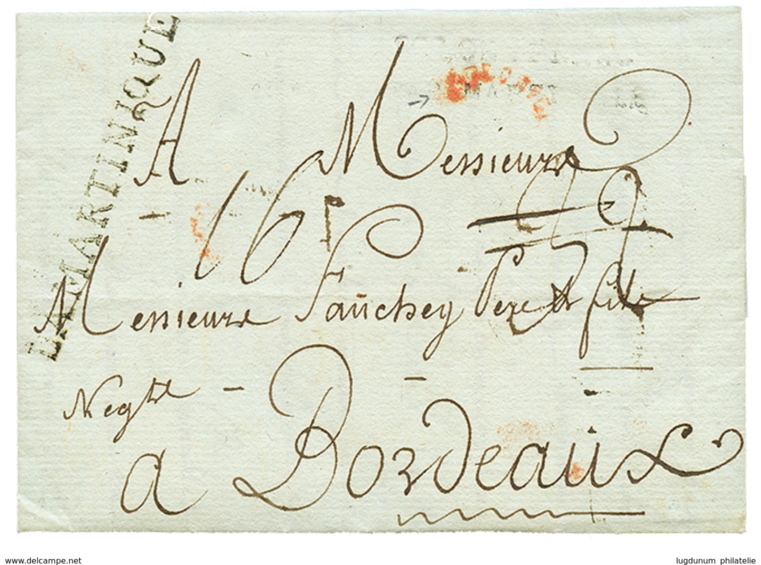 "PAQUEBOT Du ROI" : 1787 Cachet LA MARTINIQUE + COLONIES Cintré Rouge Sur Lettre Avec Texte De ST PIERRE Pour BORDEAUX.  - Andere & Zonder Classificatie