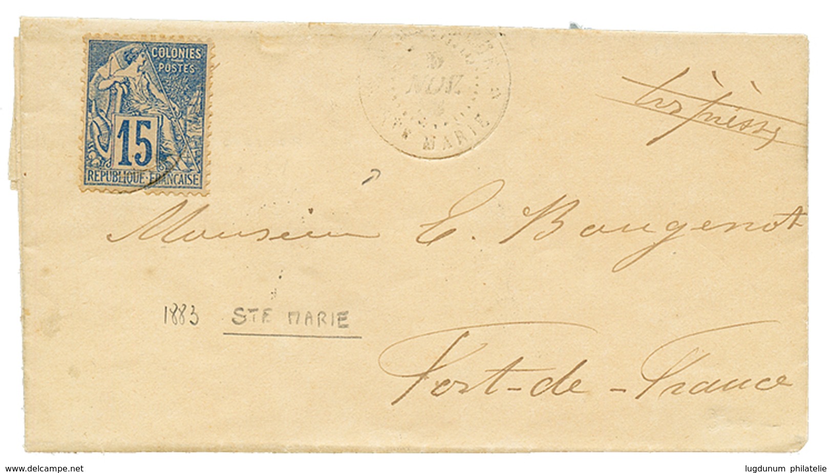 "STE MARIE" : 1883 CG 15c Obl. MARTINIQUE STE MARIE Sur Lettre Avec Texte Pour FORT DE FRANCE. TB. - Andere & Zonder Classificatie