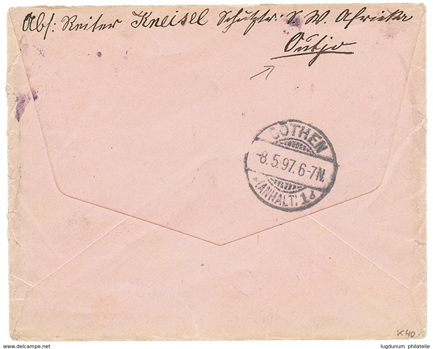 "OUTJO Precursor" : 1897 VORLAUFER 20pf(x2) Canc. OMARURU On Envelope From OUTJO To GERMANY. The Post Office Of OUTJO Wa - Duits-Zuidwest-Afrika
