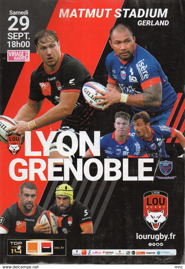 Programme Du Match Dr Top 14  LYON / GRENOBLE 2018/2019 - Rugby