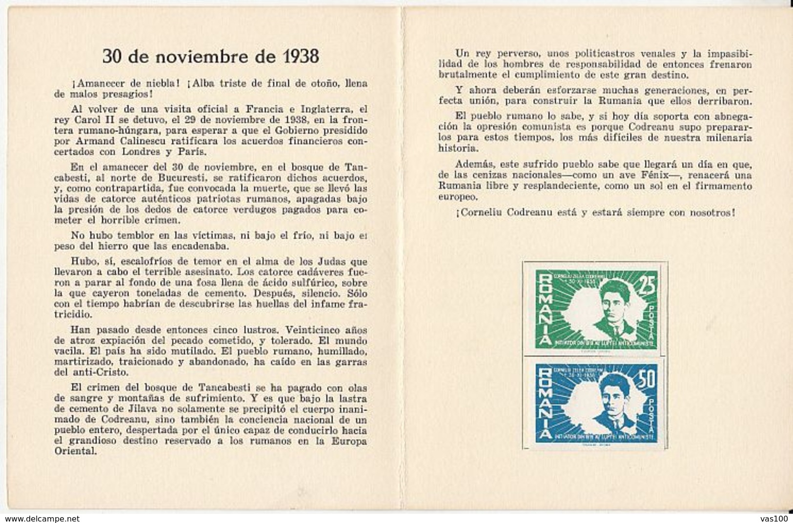 IN MEMORIAM CORNELIU ZELEA CODREANU, IRON GUARD LEADER, BOOKLET, ROMANIAN EXILE IN SPAIN, 1963, ROMANIA - Booklets