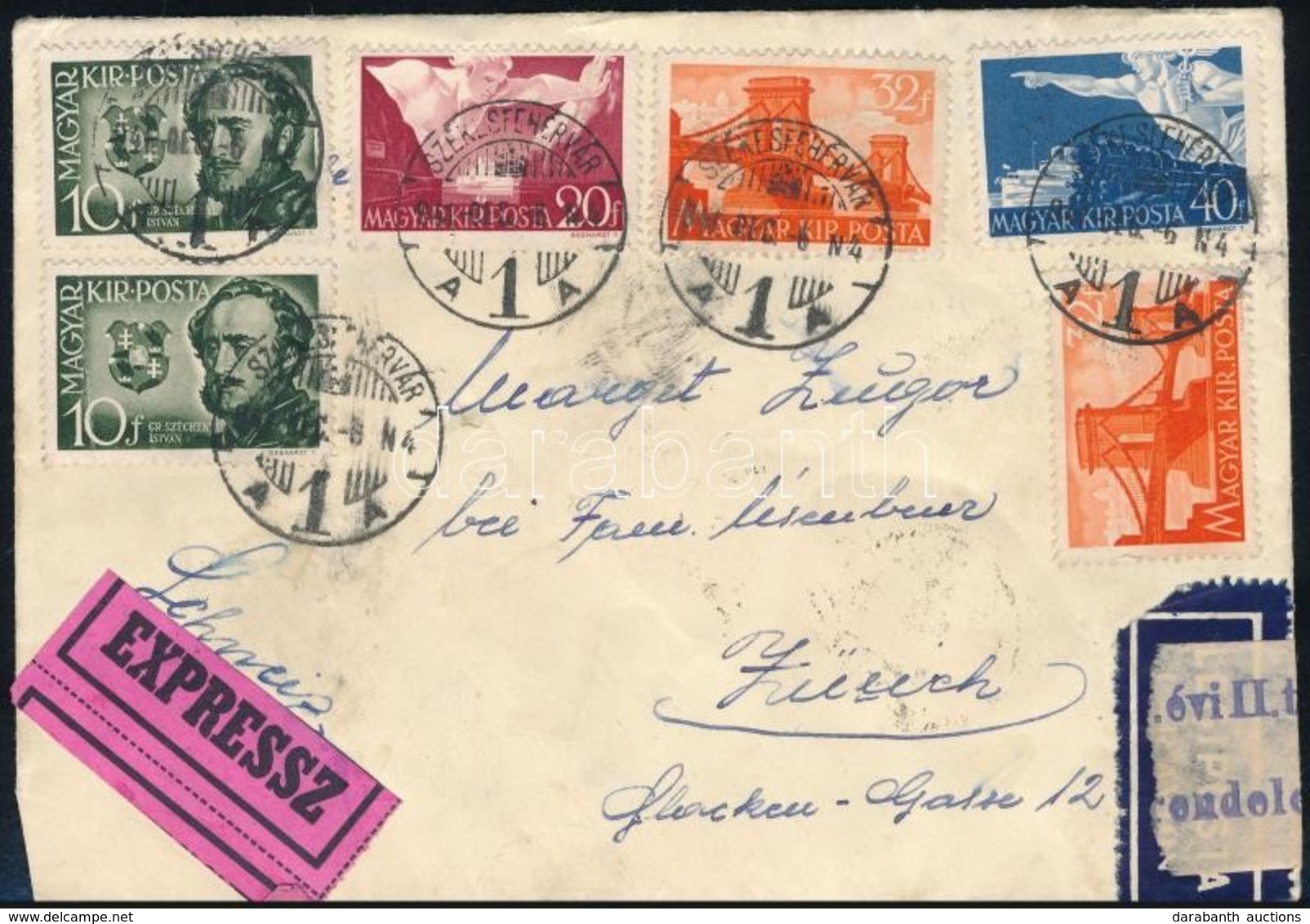 1941 Széchenyi Sor Cenzúrázott Expressz Levélen Svájcba / Mi 660-664 On Censored Express Cover To Switzerland - Other & Unclassified