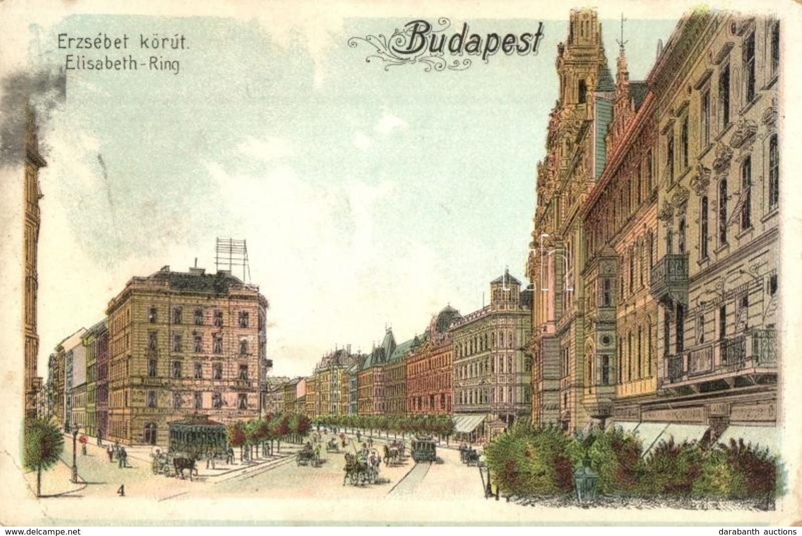 * T2/T3 Budapest VII. Erzsébet Körút, Erzsébetvárosi Bútortelep,  Villamos. Art Nouveau, Litho (EK) - Unclassified