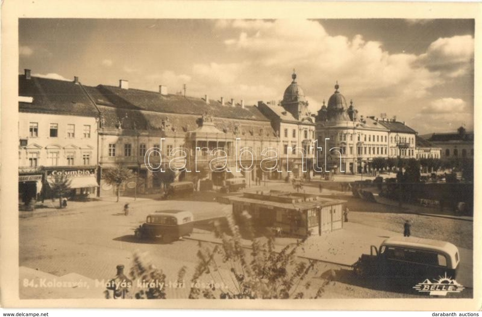 * T2/T3 Kolozsvár, Cluj; Mátyás Király Tér, Autóbuszok, étterem, Columbia, Vass & Rakits, Capitol, Unio / Square, Autobu - Unclassified