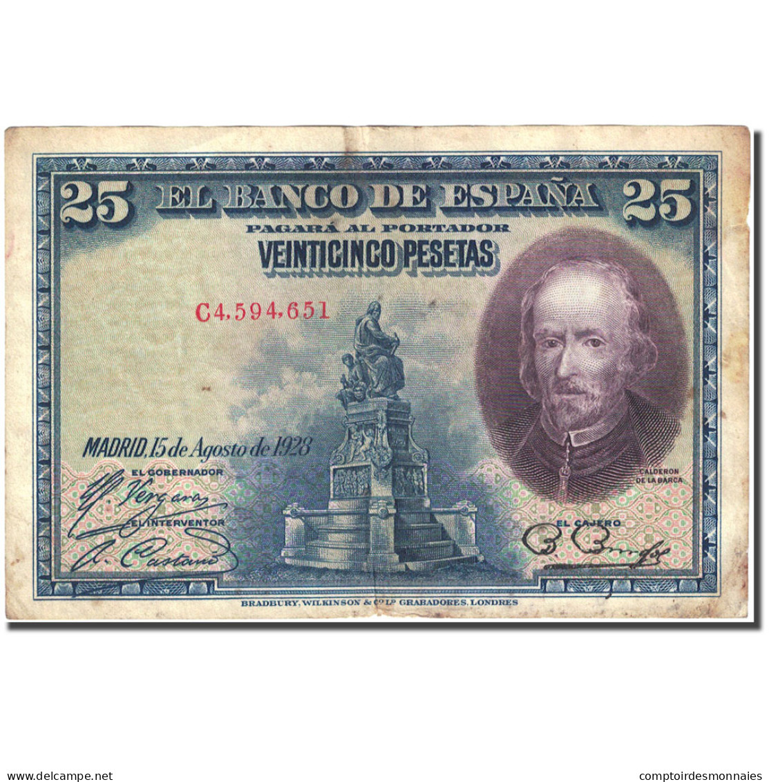 Billet, Espagne, 25 Pesetas, 1928, 1928-08-15, KM:74b, TB - 1-2-5-25 Pesetas