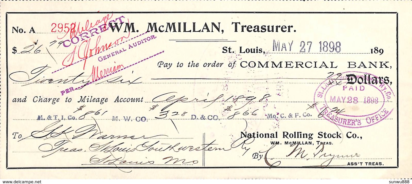 Receipt St Louis Southwestern Railway Company 1898 - United States