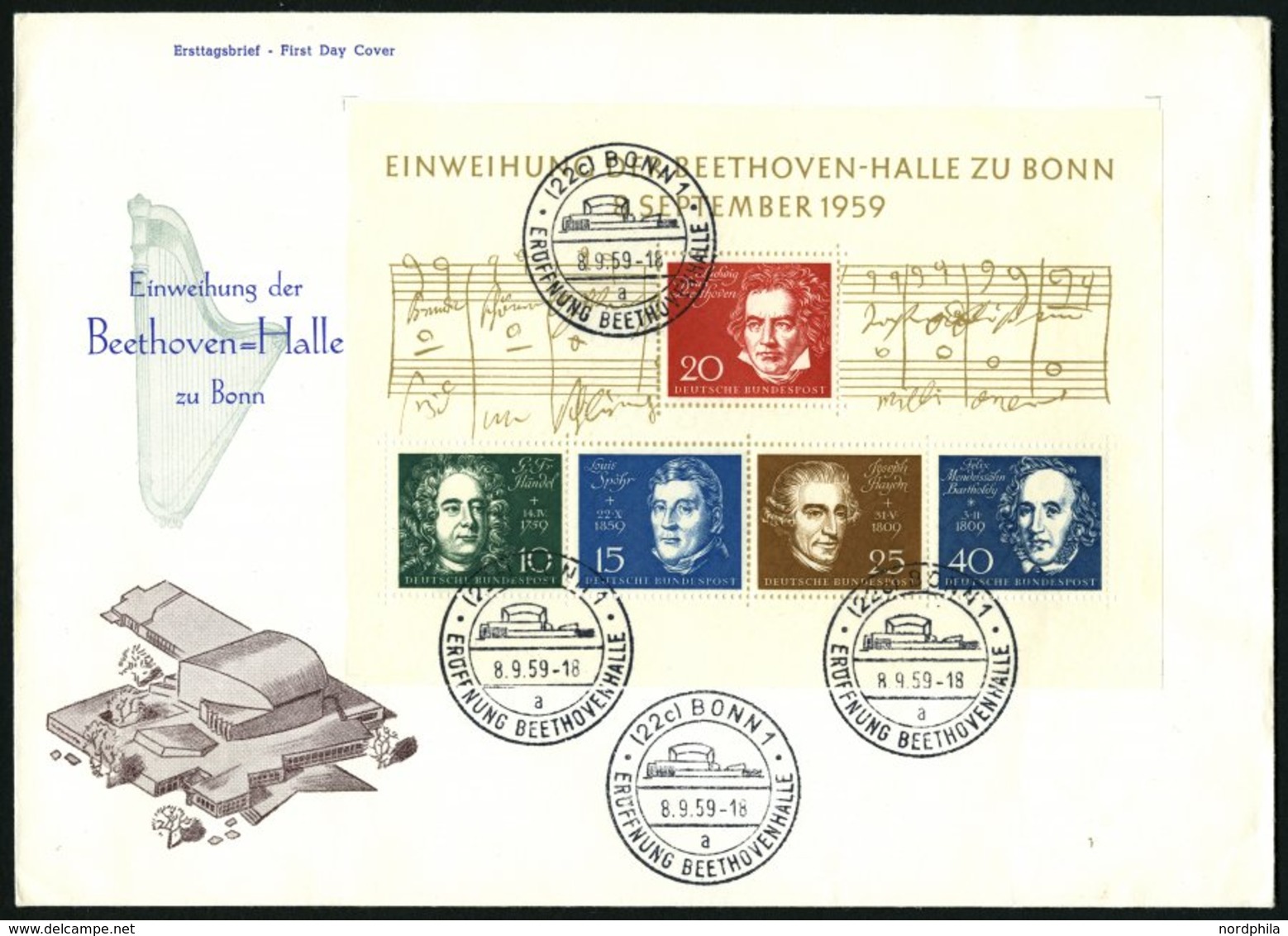 BUNDESREPUBLIK Bl. 2 BRIEF, 1959, Block Beethoven Auf FDC, Pracht, Mi. 140.- - Sonstige & Ohne Zuordnung