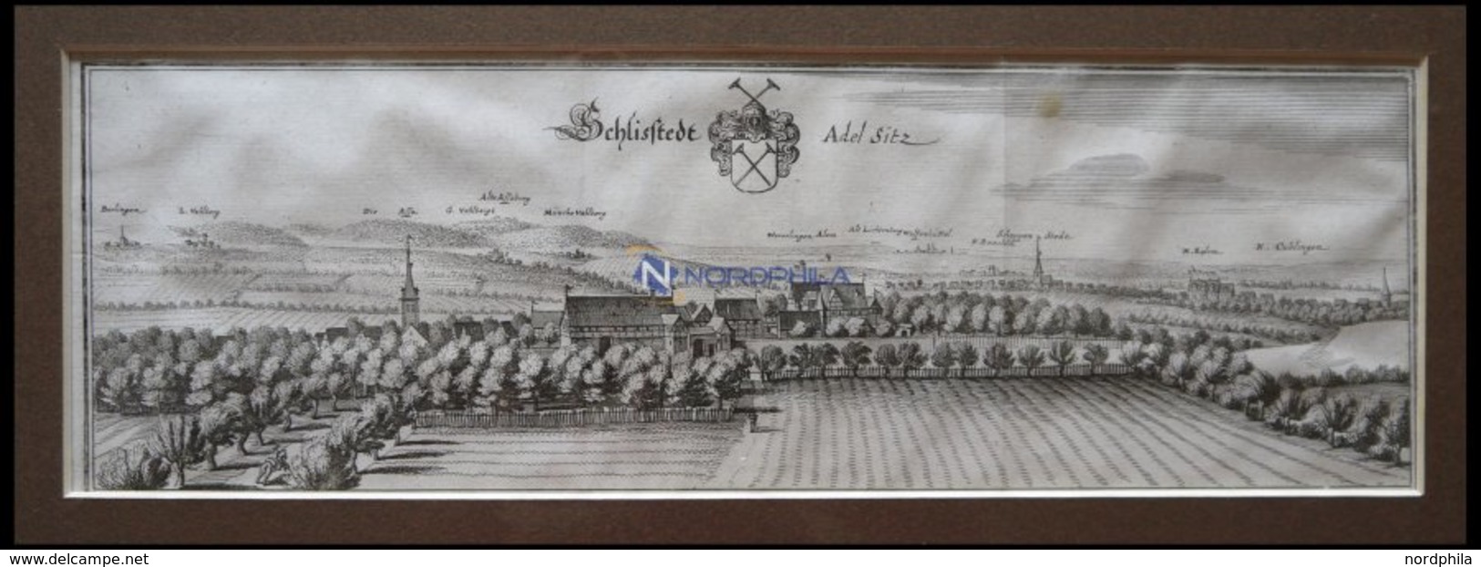 SCHÖPPENSTEDT (Schliestedt), Gesamtansicht, Kupferstich Von Merian Um 1645 - Lithographies