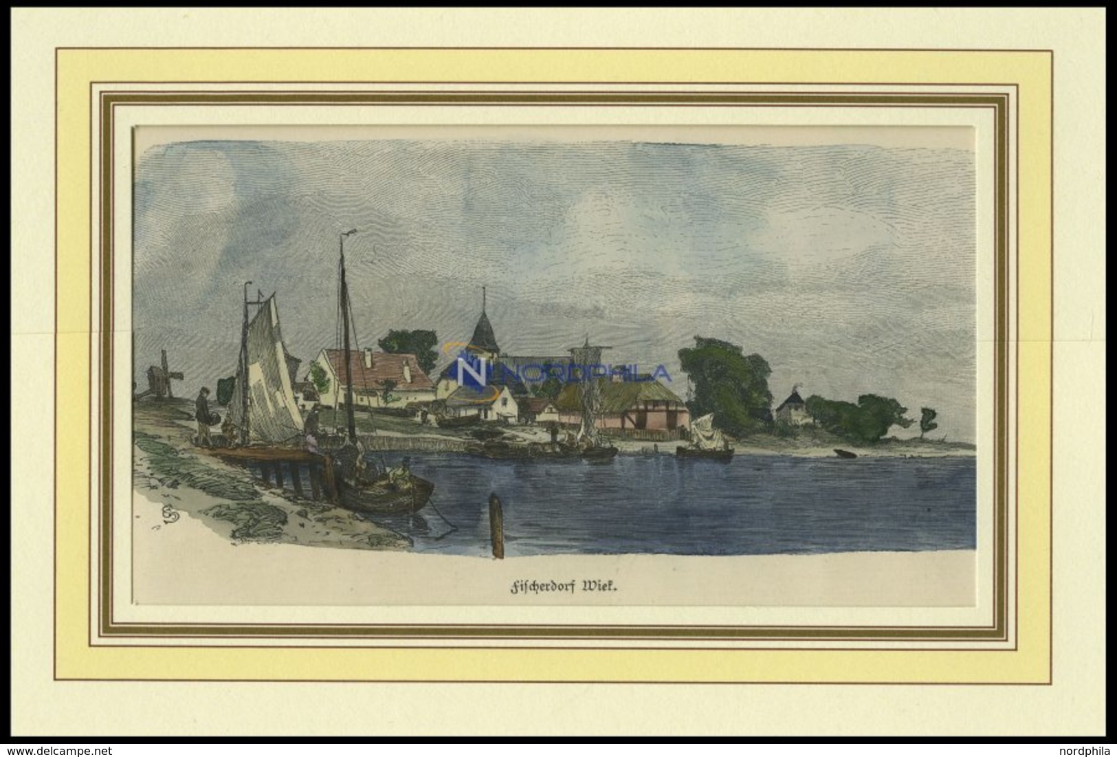 WIEK In MECKLENBURG, Gesamtansicht, Kolorierter Holzstich Von G. Schönleber Von 1881 - Lithographies