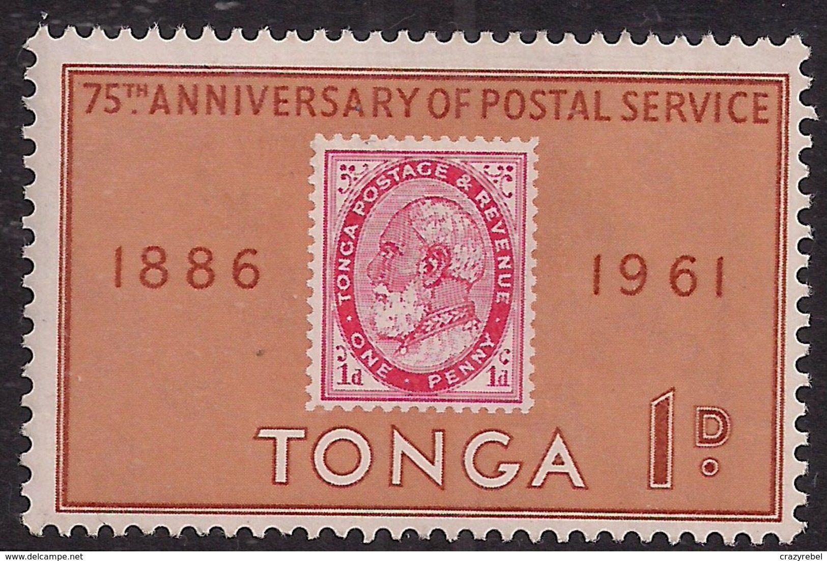 Tonga 1961 QE2 1d 75th Anniv Postal Service MM SG 115 ( G529 ) - Tonga (...-1970)