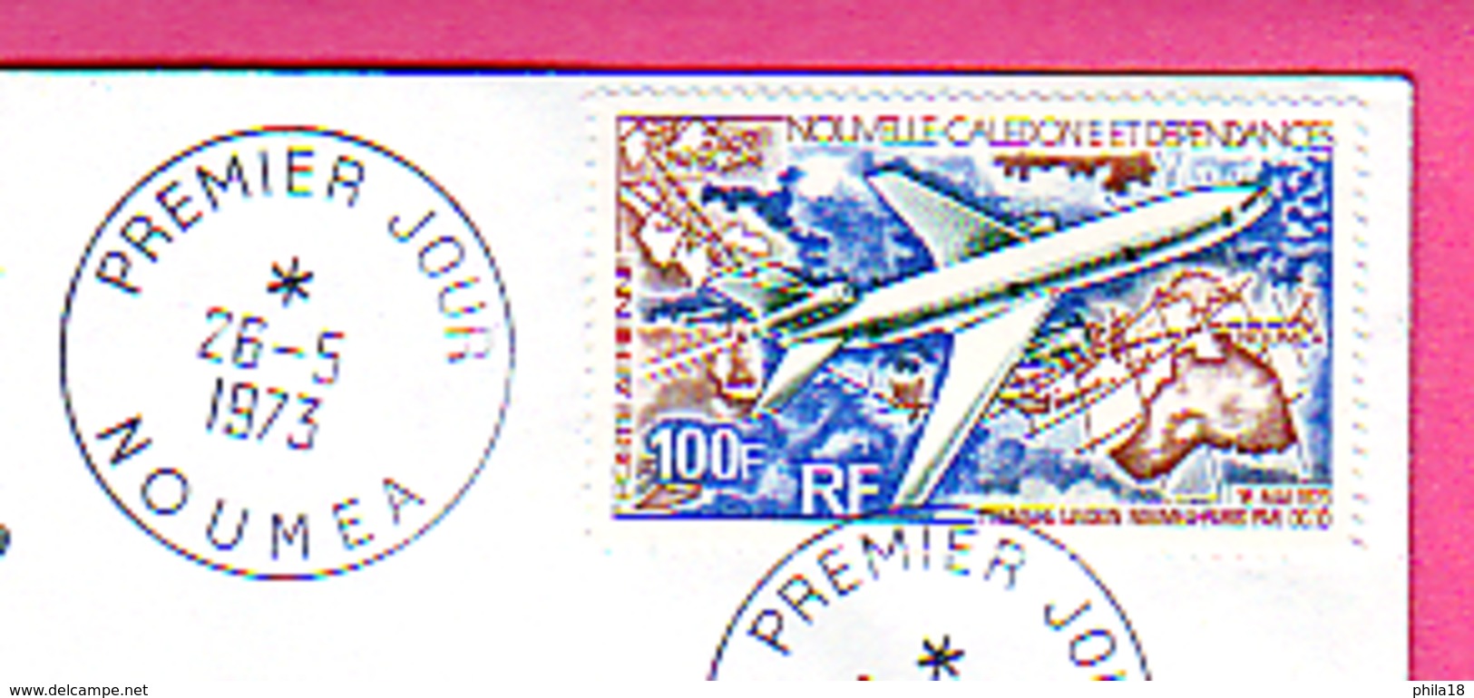 ENVELOPPE AVIATION PREMIER JOUR NOUMEA PREMIERE LIAISON NOUMEA PARIS PAR DC 10 26-5-1973 - Storia Postale