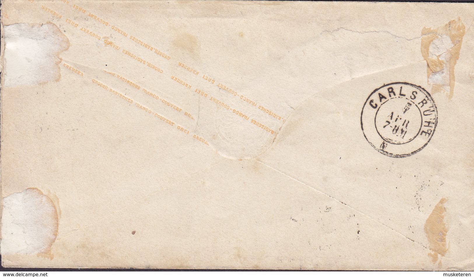 Baden Postal Stationery Ganzsache Entier Umschlag 3 Kr. Grosshrzog Friedrich OFFENBERG 186? KARLSRUHE - Entiers Postaux