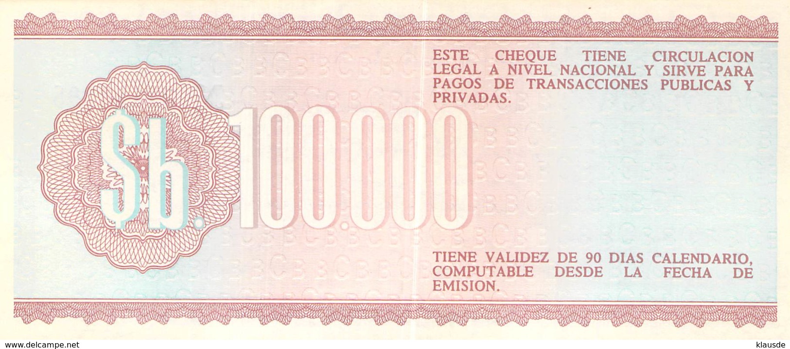 100.000 Cien Mil Pesos Bolivianos Banknote Bolivien - Bolivie