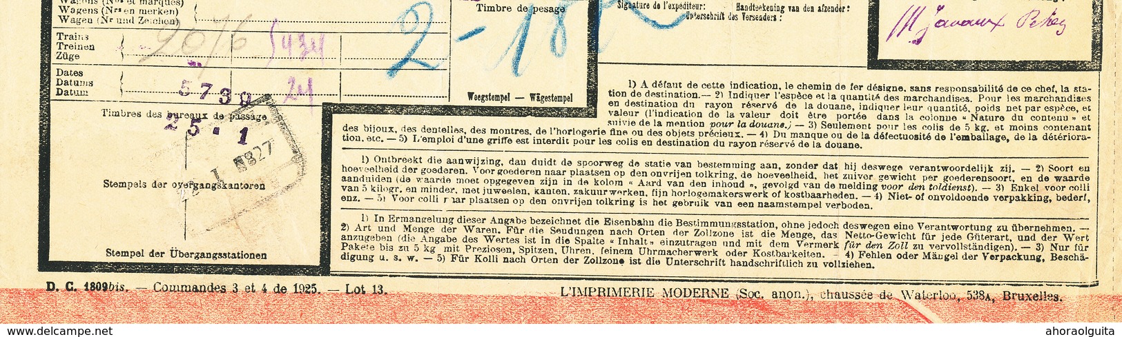 558/28 - Lettre De Voiture Affranchie TP Chemins De Fer 1927 - 2  Cachets Différents Gare NORD BELGE FRAMERIES - Nord Belge