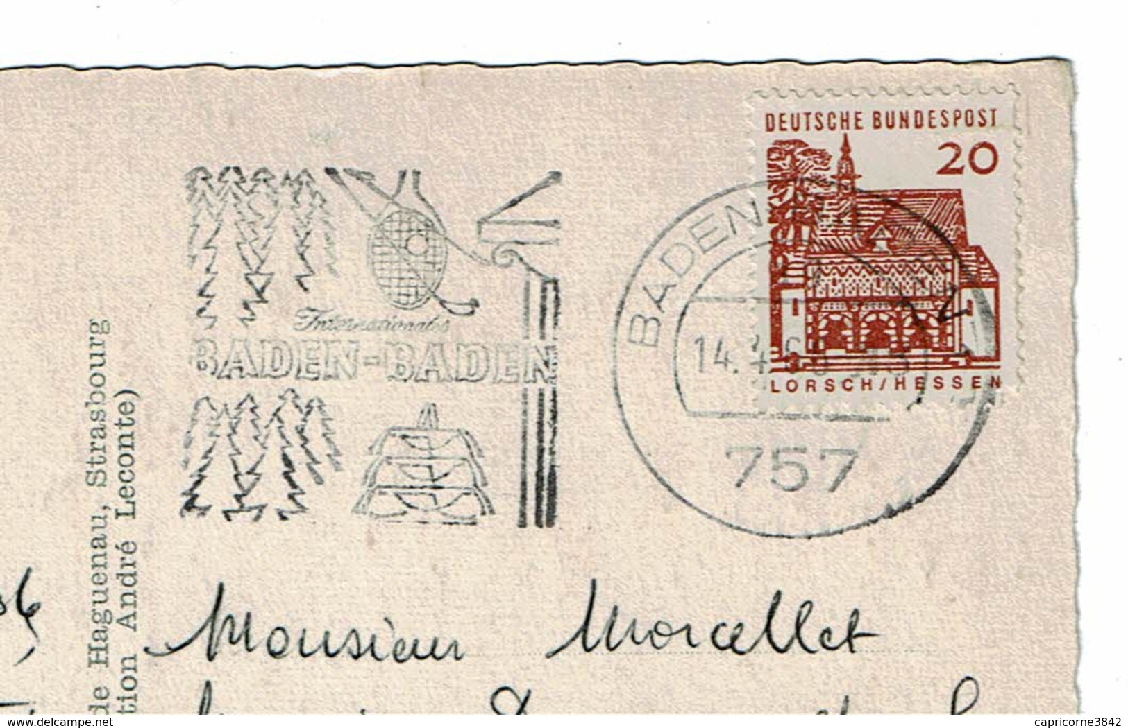 1966 - Carte Postale De BADEN BADEN Pour La France - Tp N° Yvert 324 - Macchine Per Obliterare (EMA)