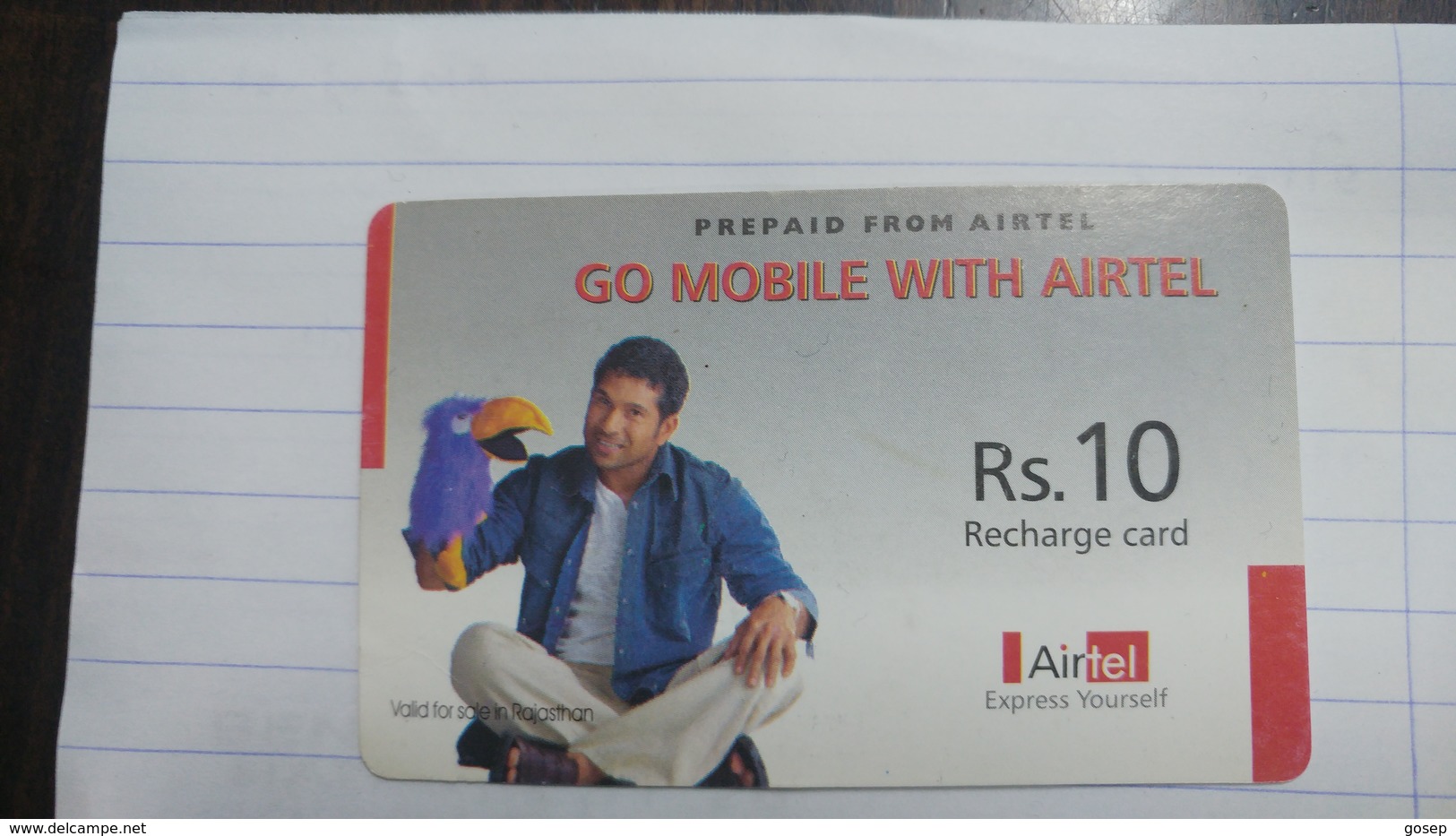 India-airtel Prepiad Card-(54a)-(rs.10)(new Delhi)-(3536446114090557)(look Out Side)used Card+1 Card Prepiad Free - Inde