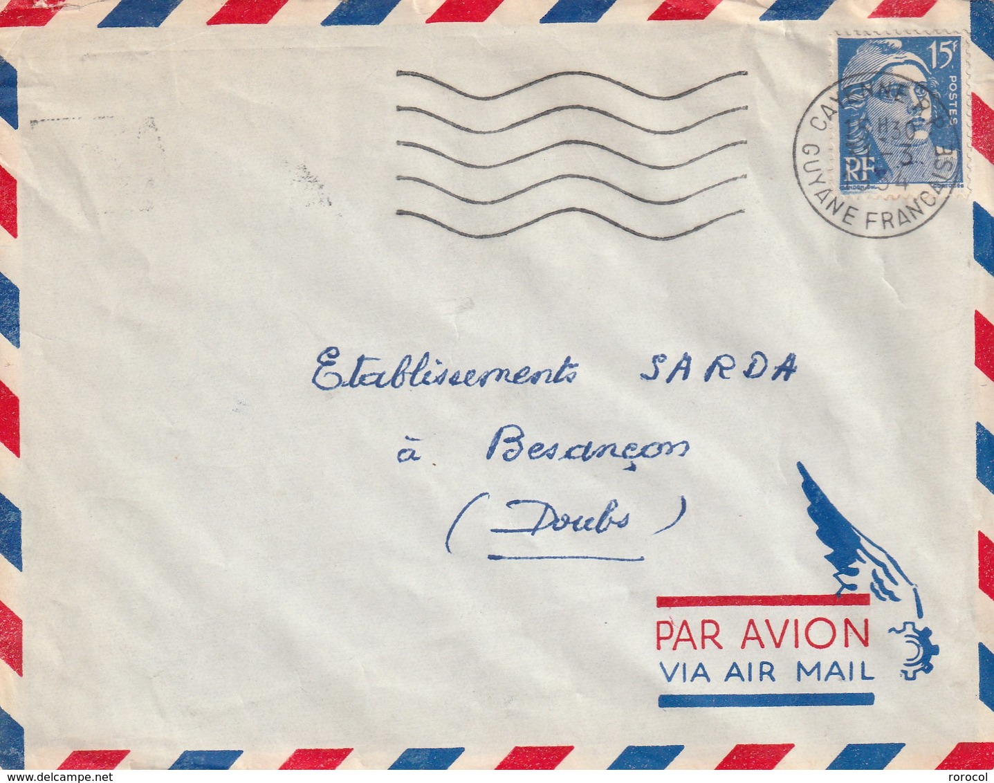 GUYANE LETTRE 1954 CAYENNE R.P. Flamme Marianne De Gandon - Brieven En Documenten