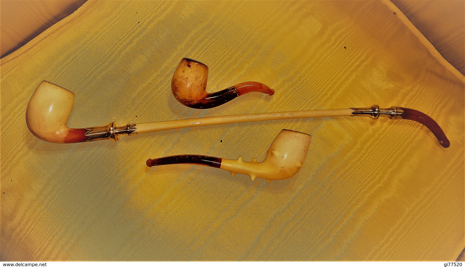 PIPES AMBRE & ECUME -LOT DE 3 / Deluxe Hand Carved  Ornate Stem Meerschaum Pipes - Pipes En écume