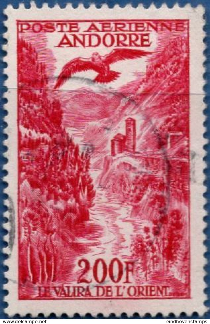 Andorra 1955  Airmail 200 Fr Red Valliratel 1 Value Cancelled - Used Stamps