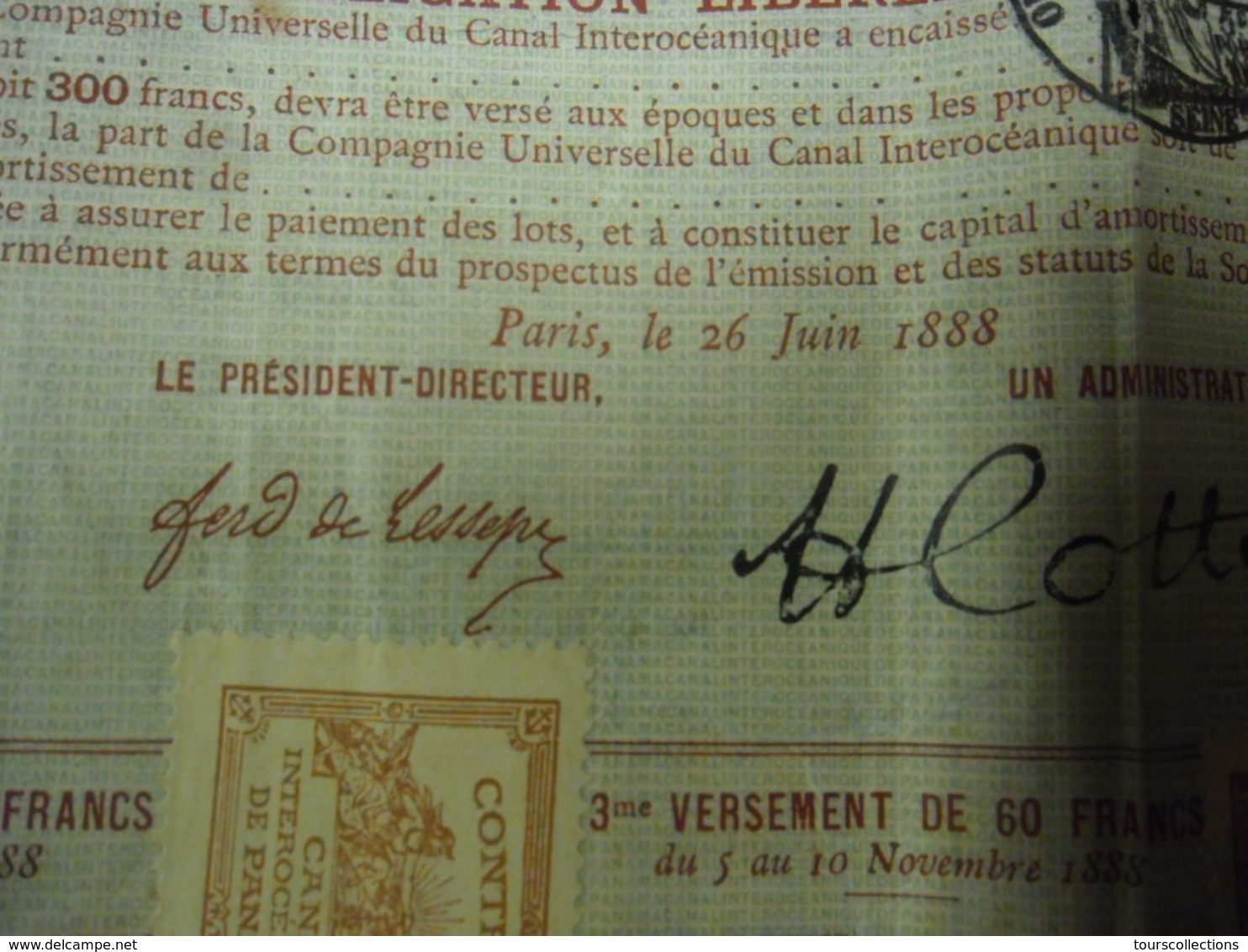 ACTION De 60 F De 1889 CANAL INTEROCEANIQUE De PANAMA COMPAGNIE UNIVERSELLE - Timbres Cachet Remboursé Par Le Sequestre - Navigation