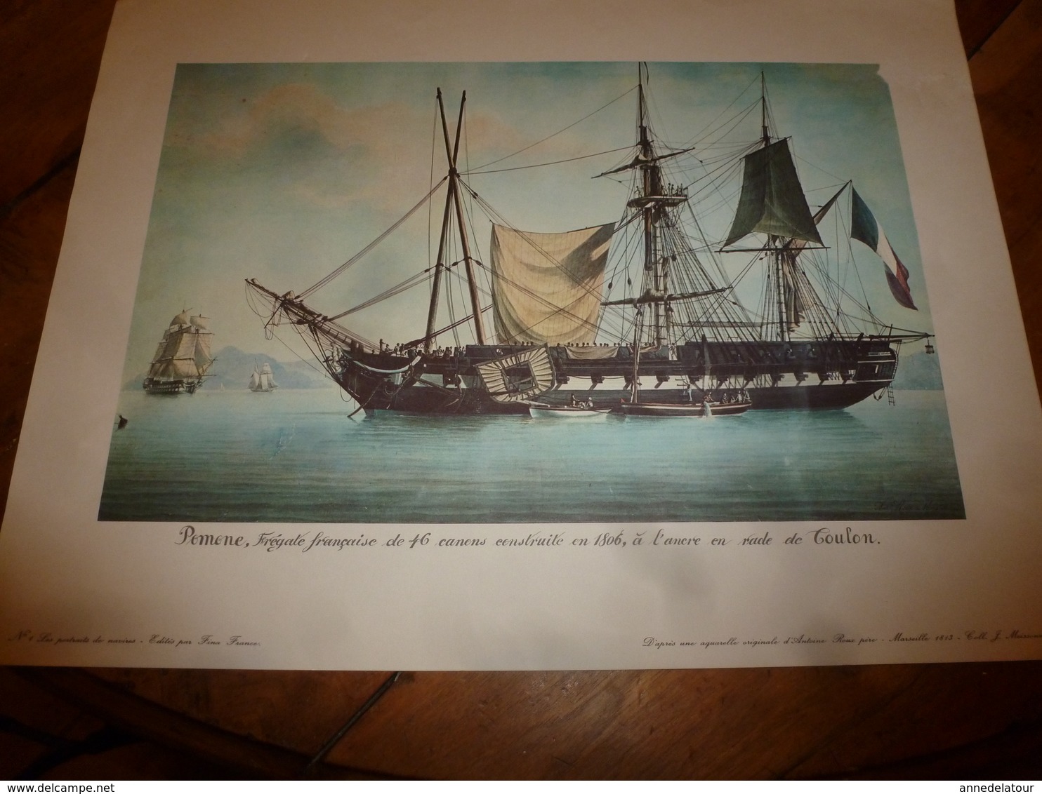 La Frégate Française POMONE Armée De 46 Canons En Rade De TOULON (Portrait Navire  ,dim. Hors-tout = 48 X 36cm - Maritime Decoration