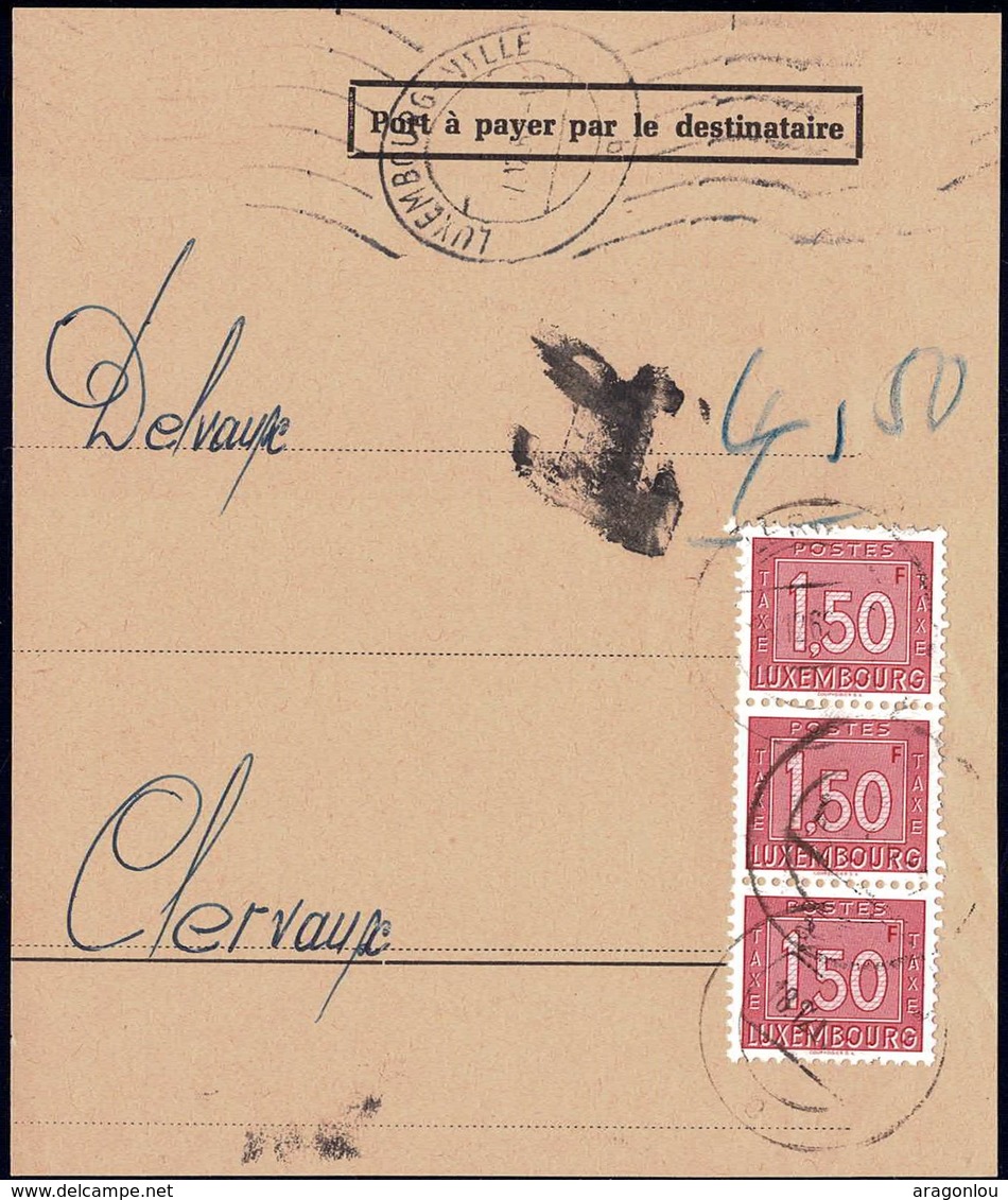 1962: Fragment De Lettre Taxes III, Cachet Luxembourg-Ville, Michel 2019: 3x31 - Portomarken