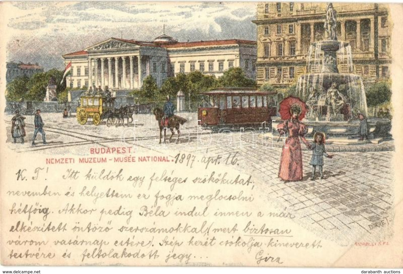 T2/T3 1897 (Vorläufer!) Budapest VIII. Ezredéves Országos Kiállítás, Nemzeti Múzeum és Kálvin Tér, Villamos, Litho Barna - Unclassified