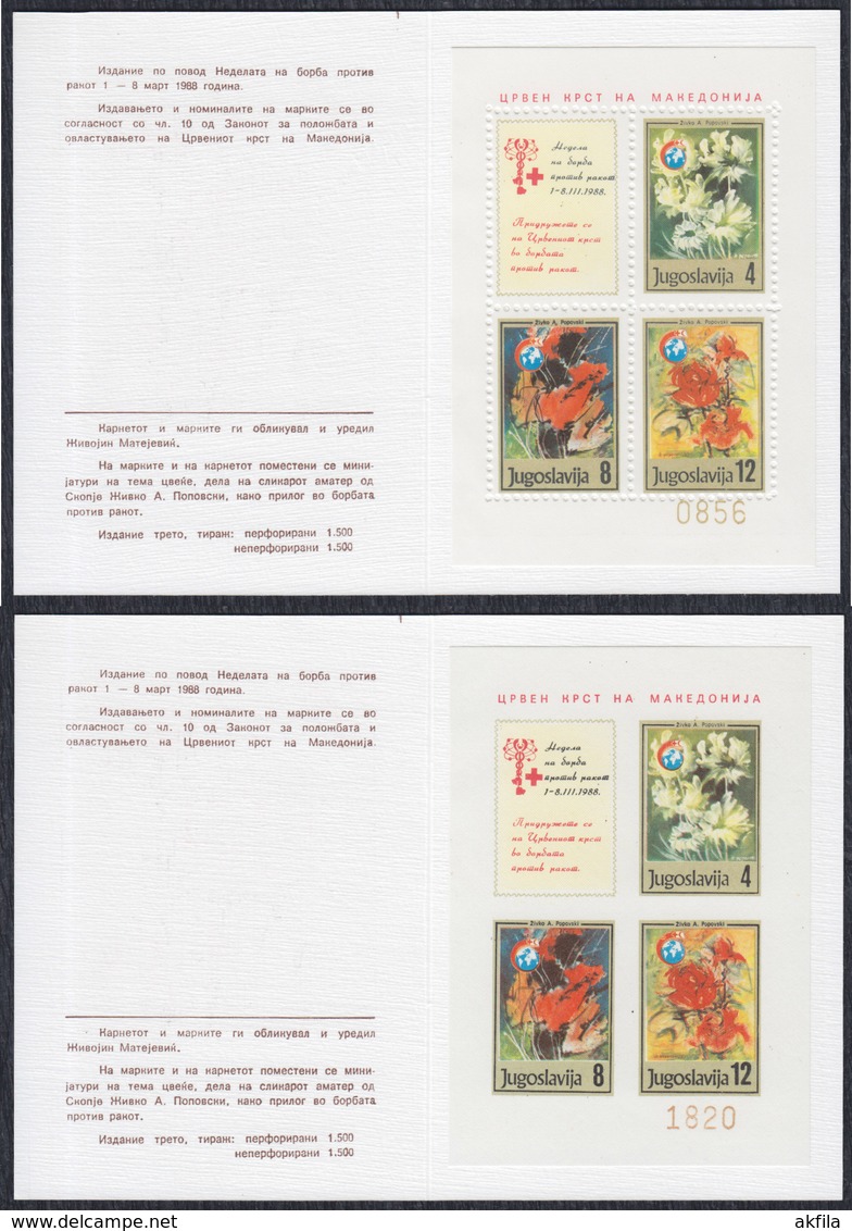 Yugoslavia 1988 Fight Against Cancer, Surcharge, Booklet Perforated And Imperforated - Carnets