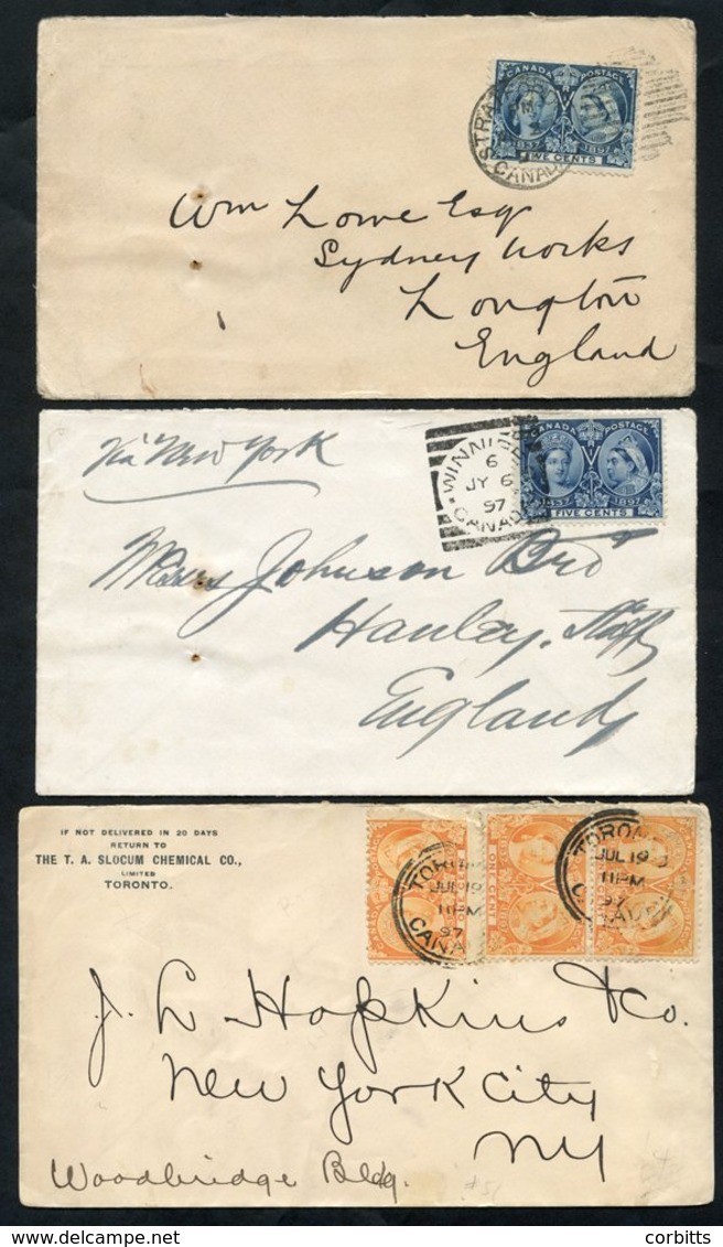 1897 Covers (3), Two To England, All With 1897 Jubilee Issue Stamps. The Two To England Have A 5c & A Cover To New York  - Autres & Non Classés