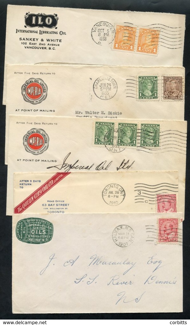 1907-39 Advertising Envelopes (9) All Relating To Oil, Five Are Imperial Oil, A Cover From The McColl-Frontenac Oil Co,  - Autres & Non Classés