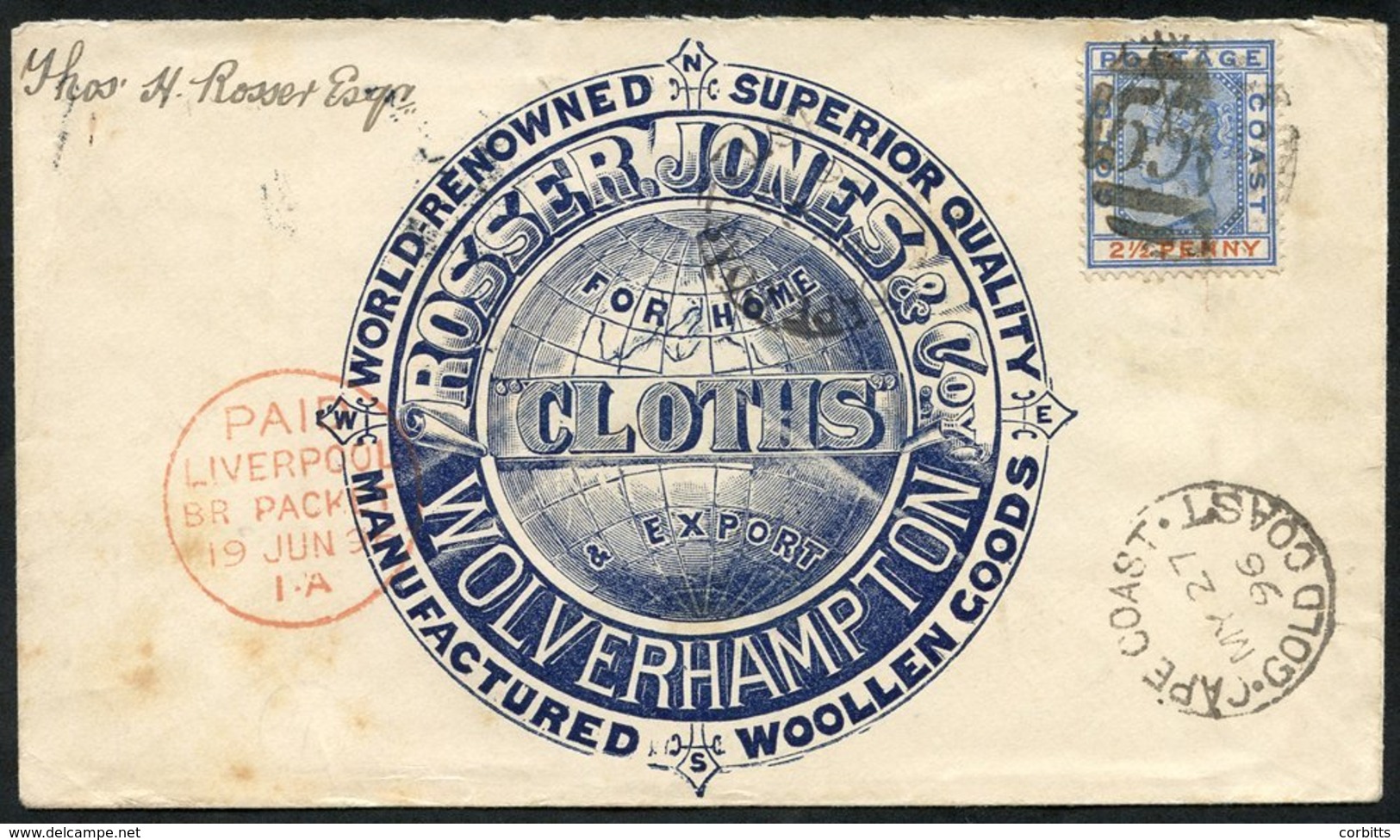 1896 (27 May) 'Rosser Jones & Co Wolverhampton' Firm's Advertising Envelope Used Back To Wolverhampton, Bearing 1891 2½d - Autres & Non Classés