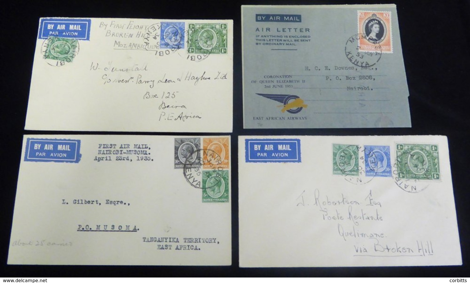 K.U.T 1934-53 First Flight Covers (4) 1934 Acceptance For SAN Madagascar Broken Hill - Mozambique (total Mail To Mozambi - Andere & Zonder Classificatie