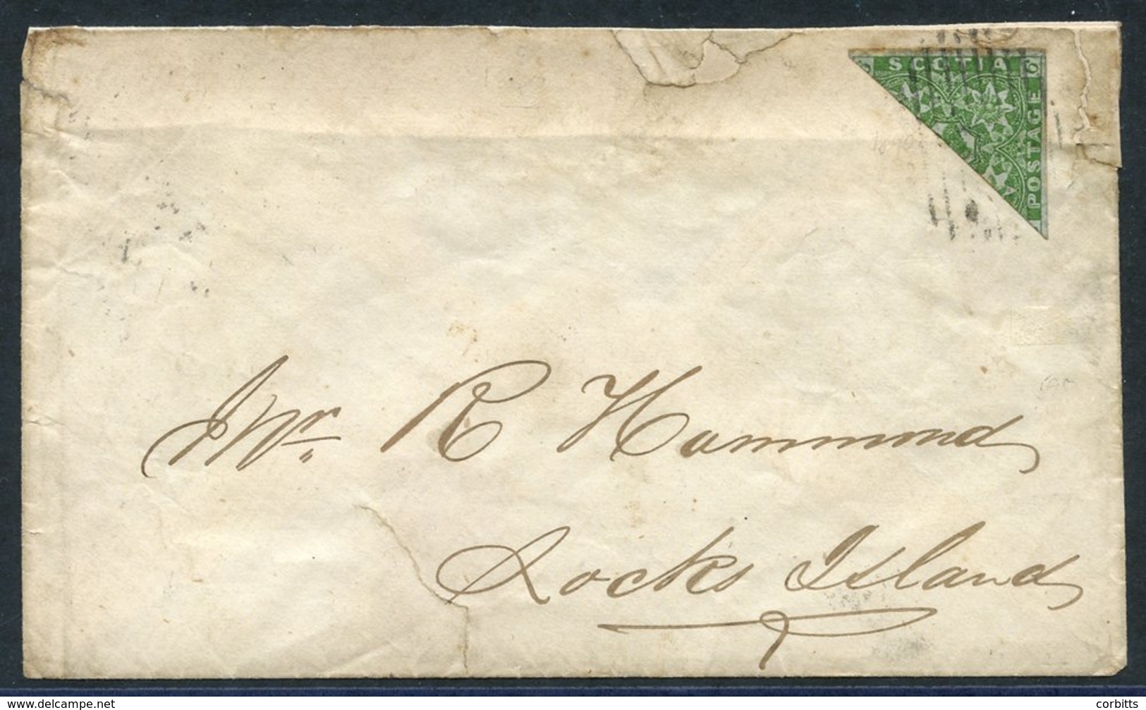 1860 Cover Addressed To Rocks Island, Franked With 6d Dark Green Bisected, Tied By Barred Oval H/stamp, B/stamps Incl. H - Autres & Non Classés