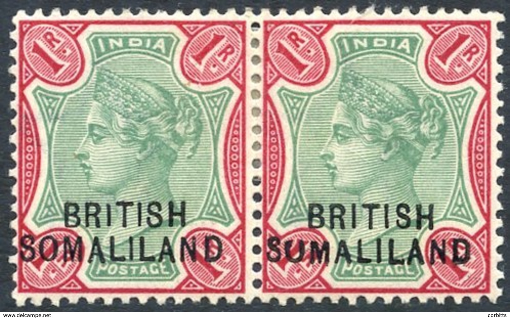 1903 Sept 1r Green & Aniline Carmine, Fine M Horizontal Pair Incl. Variety 'SUMALILAND' For SOMALILAND, SG.21b. (2) Cat. - Autres & Non Classés