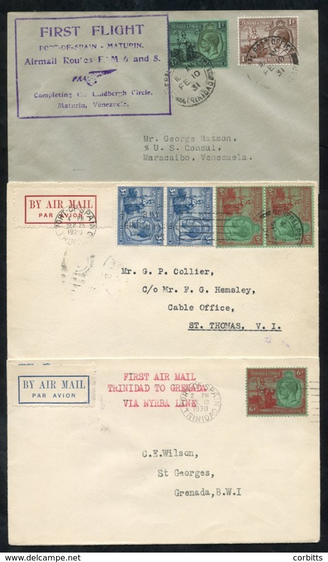 1929-31 First Flight Covers (3) Incl. 1931 Feb 10th PAA Port Of Spain - Maracaibo, Venezuela With Cachet (82 Flown). - Autres & Non Classés