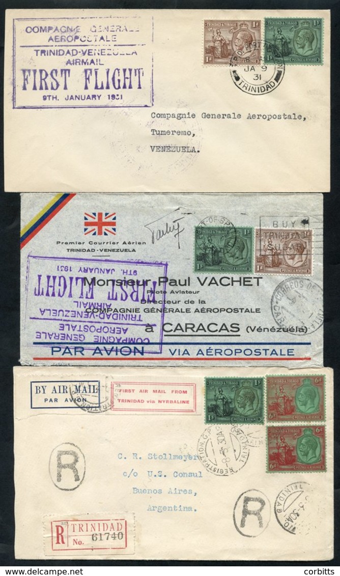 1930-31 First Flight Covers (5) From 1930 March 8th NYRBA Port Of Spain - Buenos Aires, Bearing Special Printed Label (o - Autres & Non Classés