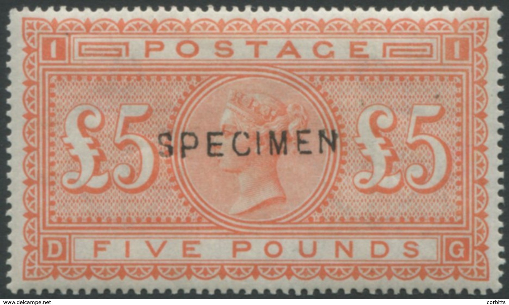 1867-83 £5 Orange (DG) Optd SPECIMEN Type II, Fresh Looking Example With Full O.g, SG.137s. - Autres & Non Classés