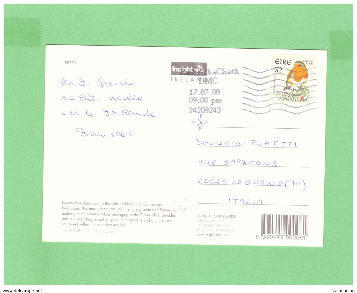 2000 EIRE AIR MAIL POSTCARD WITH 1 STAMP TO ITALY - Lettres & Documents