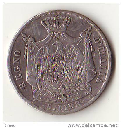 NAPOLEON ROI D'ITALIE5 LIRES ARGENT 1813M - Napoléonniennes