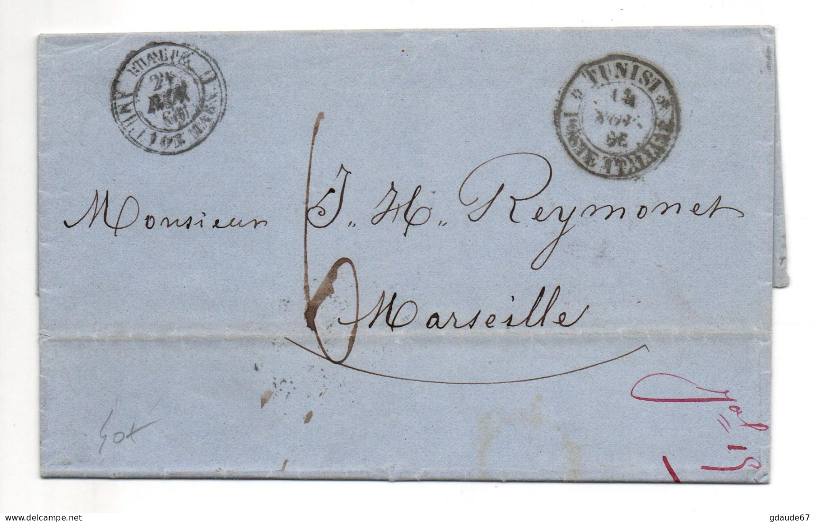 1866 - LETTRE De TUNISI / POSTE ITALIANE Pour MARSEILLE - Ostafrika