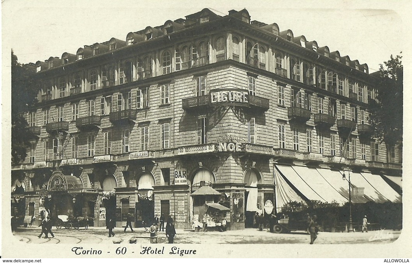 2897 "TORINO - HOTEL LIGURE-CARROZZE A CAVALLO E AUTO D'EPOCA" CART. POST.ANIM.ORIGIN. NON SPEDITA - Bares, Hoteles Y Restaurantes