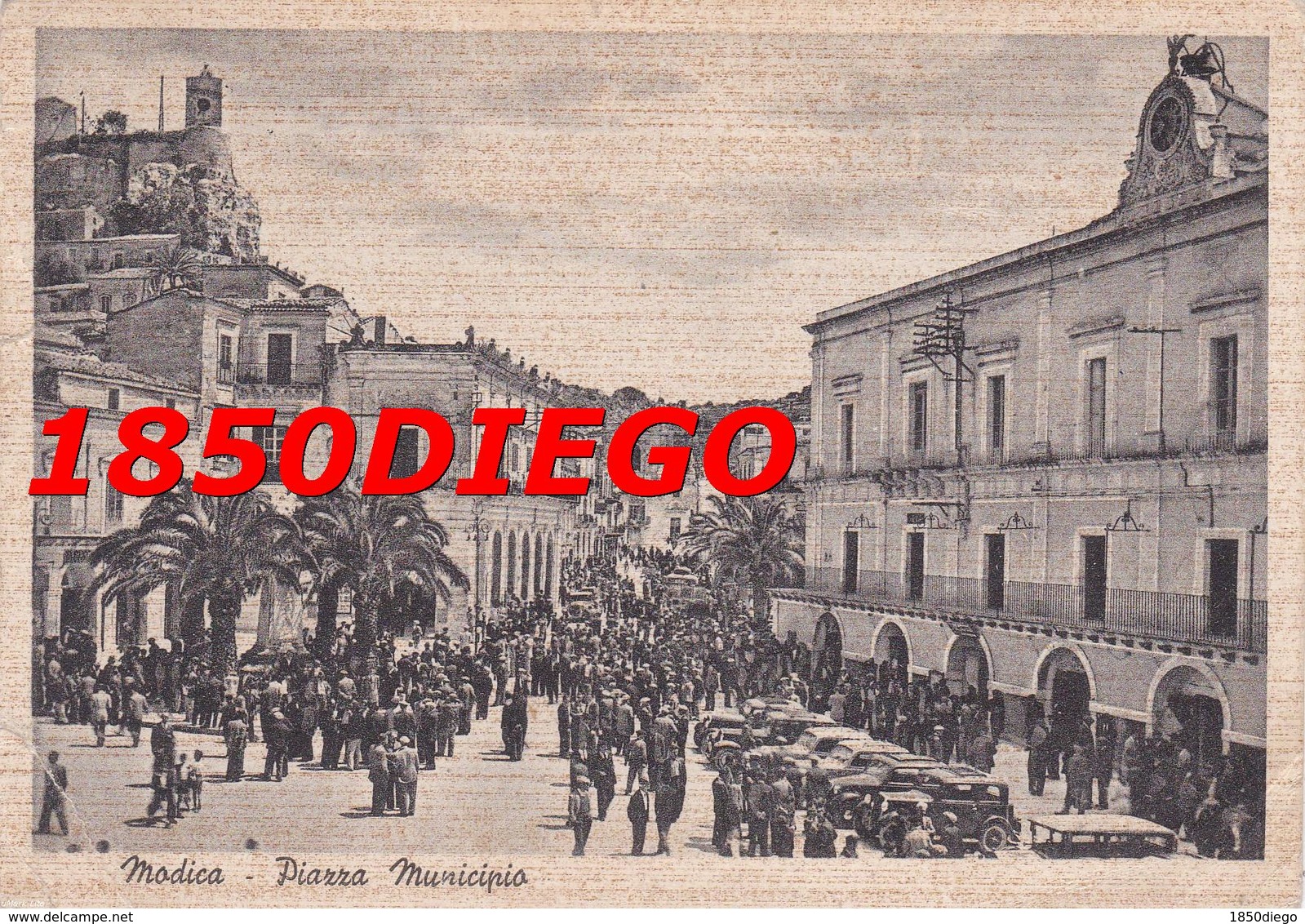 MODICA - PIAZZA MUNICIPIO F/GRANDE VIAGGIATA 1958 BELLA ANIMAZIONE - Modica