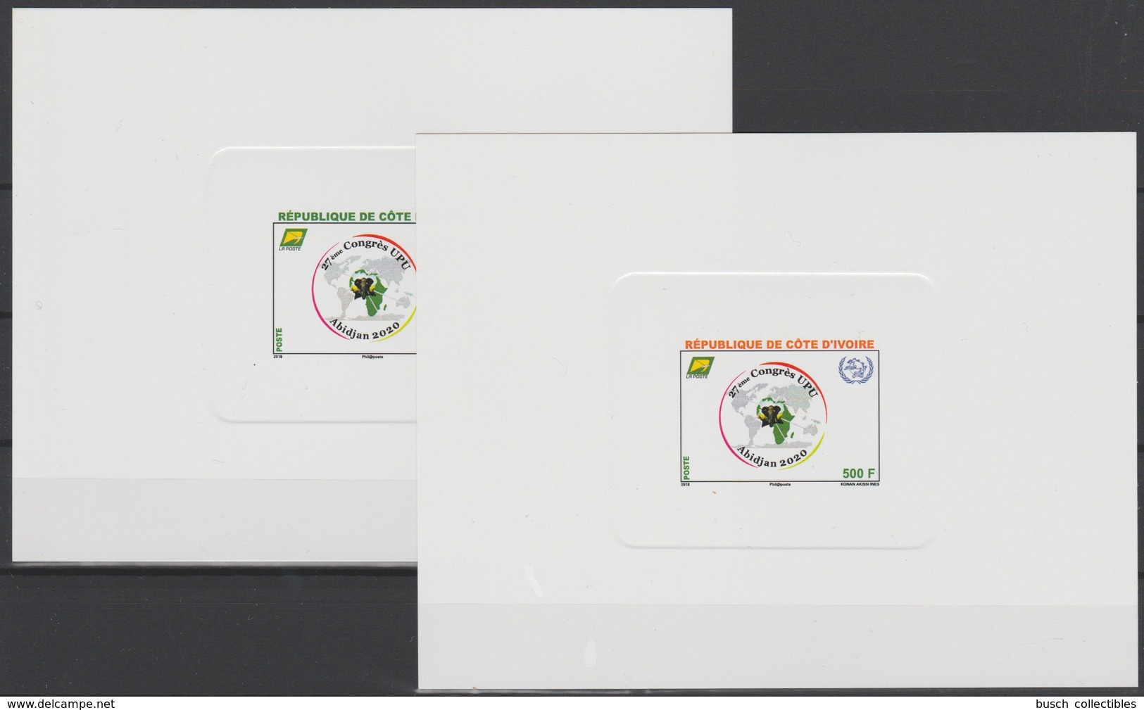 Côte D'Ivoire Ivory Coast 2018 EDL Epreuve De Luxe 27ème Congrès UPU Union Postale Universelle Map Elephant Elefant - Post