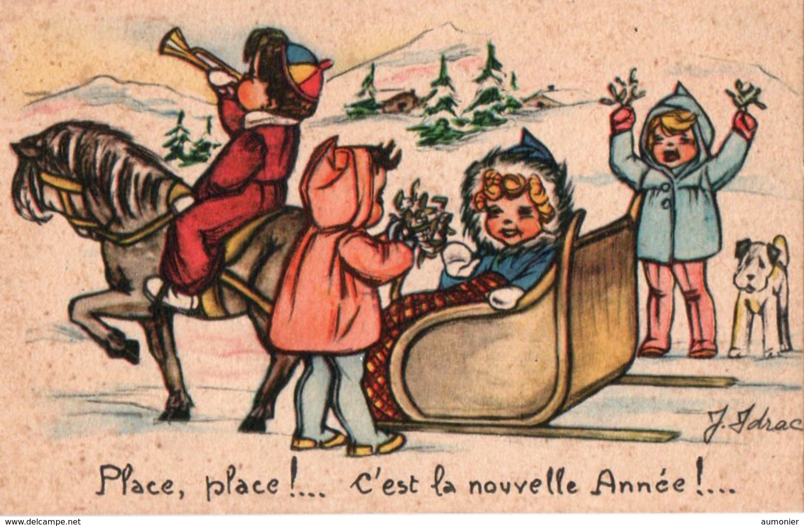 CARTE BONNE ANNEE - Traîneau Avec Enfants . - New Year