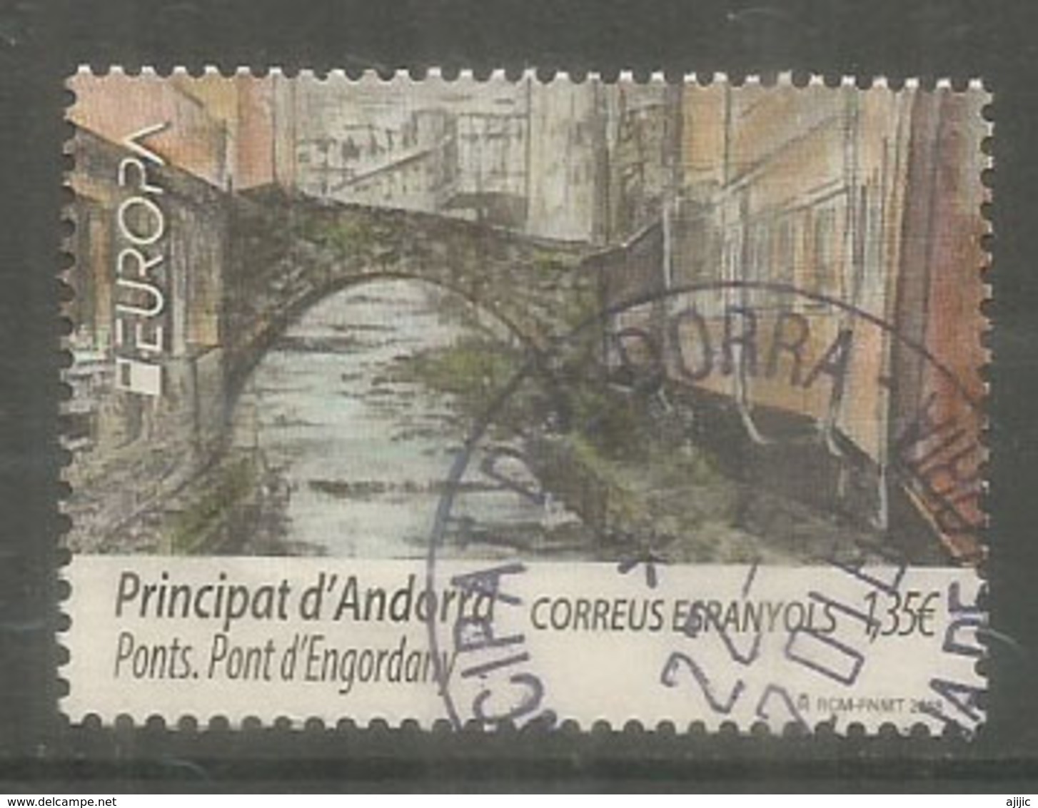 ANDORRA. EUROPA 2018, Le Pont Roman D'Engordany, Un Timbre Oblitéré.1 ère Qualité (Gravé) AND.ESP - Gebraucht