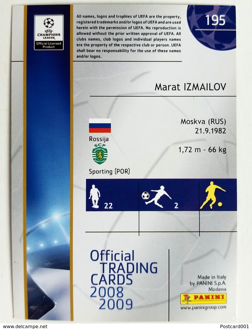 Marat Izmailov (Rossia) Team Sporting (Portugal) - Official Trading Card Champions League 2008-2009, Panini Italy - Singles (Simples)