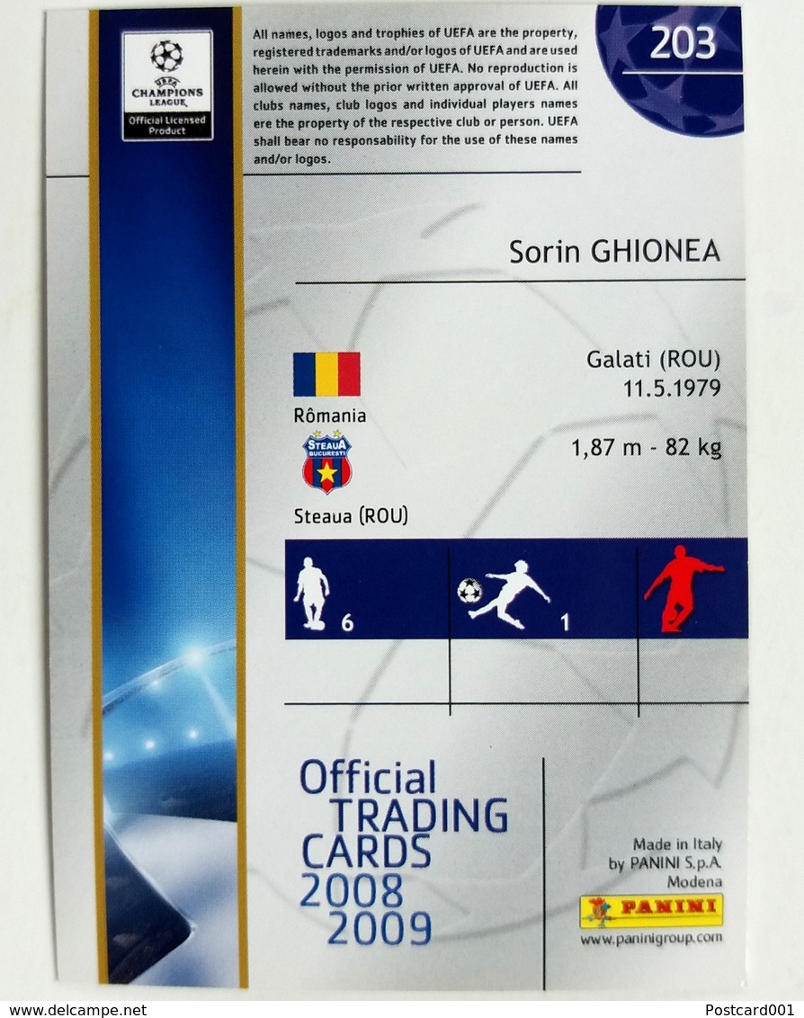 Sorin Ghionea (Romania) Team Steaua (ROU) - Official Trading Card Champions League 2008-2009, Panini Italy - Einfach