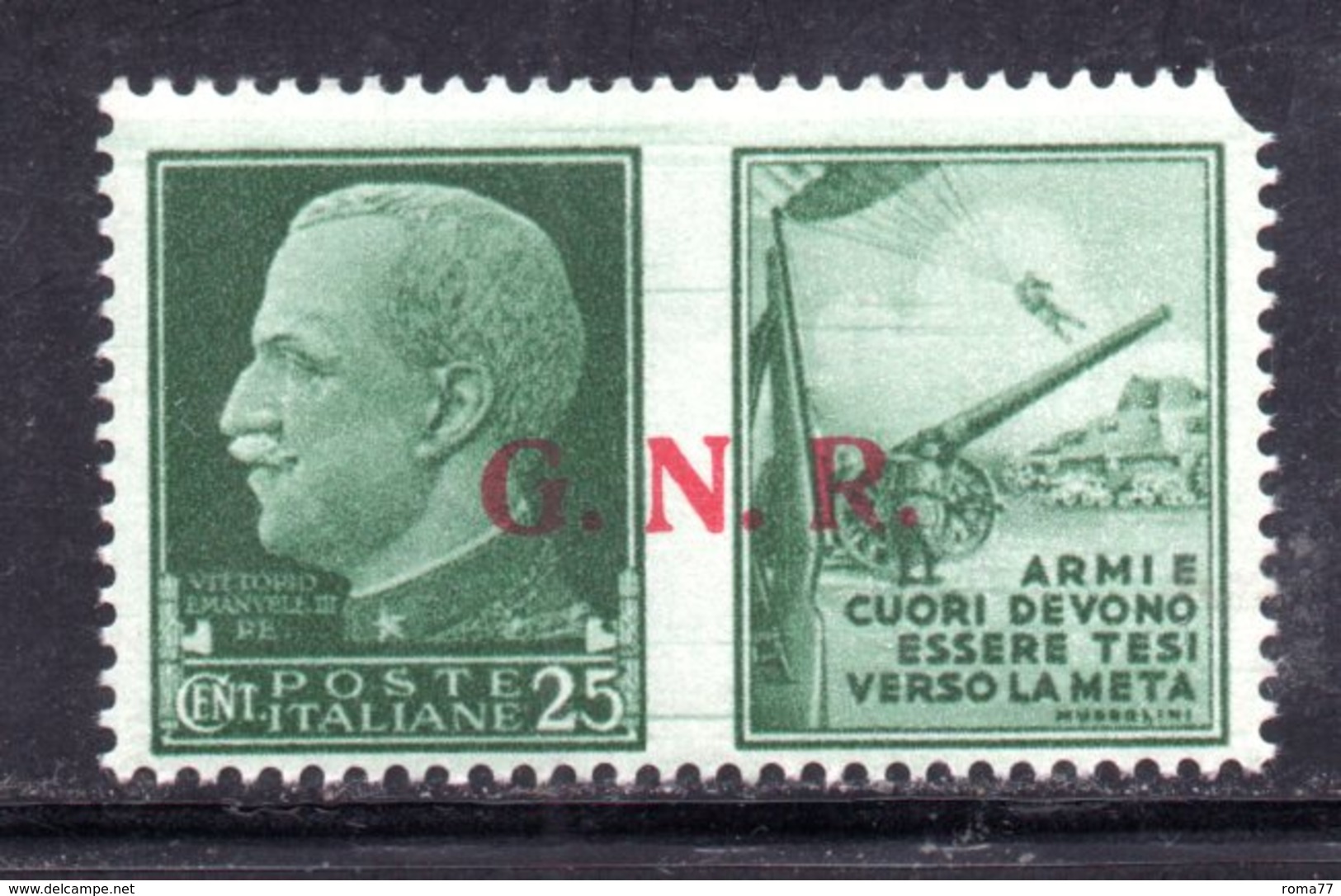 RSI178 - GNR 1944 ,  Propaganda Di Guerra 25 Centesimi Soprastampato  **  MNH : Un Angolo Arrotondato - War Propaganda