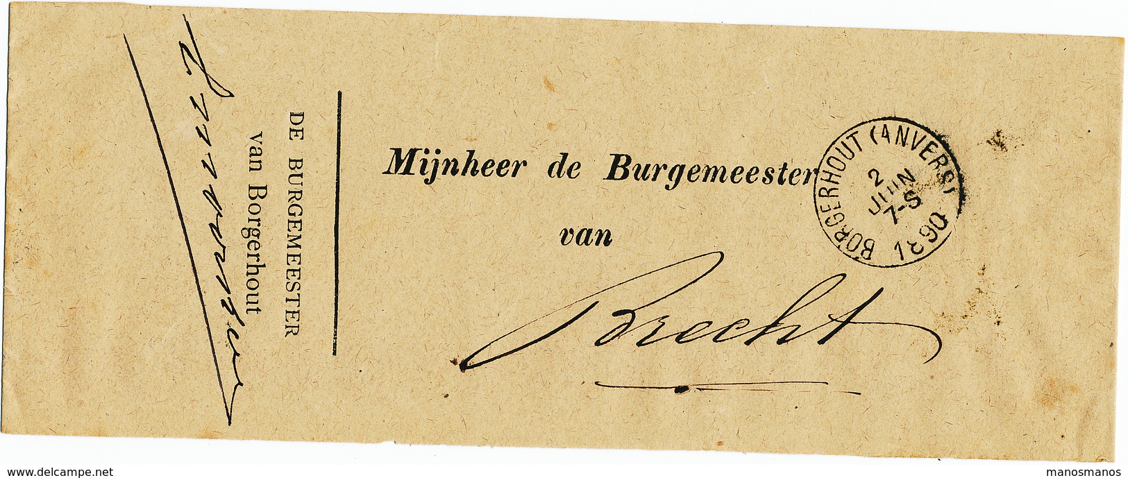 759/28 - Bande IMPRIMEE En FRANCHISE - De Burgemeester Van BORGERHOUT 1890 Vers BRECHT - Franchise