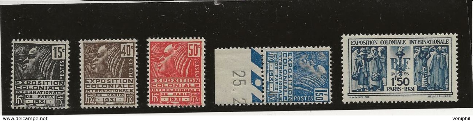 TIMBRES EXPO COLONIALE INTERNATIONALE PARIS 1931 - SERIE N° 270 A 274 NEUVE SANS CHARNIERE - COTE : 145 € - Ungebraucht